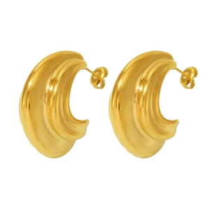 Polished PVD 18K gold plated stainless steel multi-layer curved C-shape stud earrings