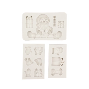 Christmas silicone mold set for Santa and gift box fondant cake decoration