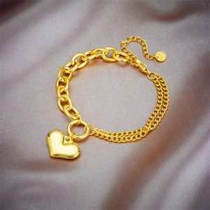 Heart Pendant Bracelet Gold Stainless Steel Mixed Link Chain Vintage Hip Hop Fashion Jewelry For Women