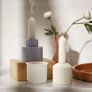 Close-up of geometric striped silicone mold for DIY candle holders and resin casting