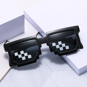 Classic black pixel Thug Life sunglasses with white block patterns on dark lenses