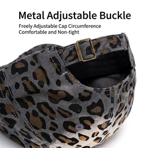 Vintage leopard print baseball cap with adjustable metal buckle back closure