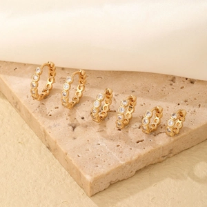 Gold Plated Copper Round Huggie Hoop Earrings Micro Pave Cubic Zirconia Geometric Minimalist Jewelry For Women