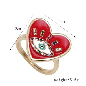 Detailed view of heart-shaped evil eye ring with micro-set zircon and 2cm size specs