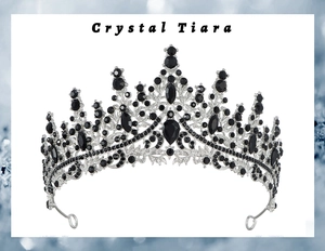 Macro view of luxurious silver alloy tiara featuring intricate black crystal rhinestones