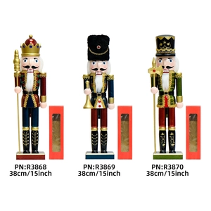 Handcrafted 38cm wooden nutcracker set featuring a king, musician, and guard with red gift boxes