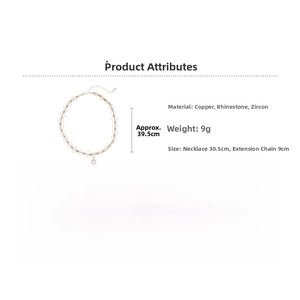 Detail showing adjustable rose gold necklace chain length 30.5cm plus 9cm extension
