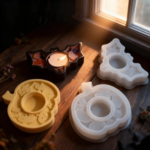 Halloween bat and pumpkin resin silicone mold for DIY candle holders with relief patterns