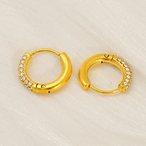 18K gold plated stainless steel hoop earrings with sparkling cubic zirconia inlay