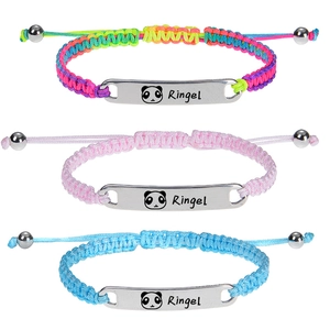 Kids Stainless Steel ID Plate Braided Bracelet Adjustable Rope Jewelry For Children Infants Cartoon Panda Pattern