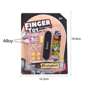 Detailed macro view of 96mm finger skateboard set with replacement wheels and mini tools