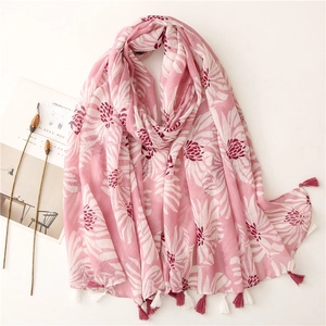 Écharpe À Imprimé Floral Pour Femmes Grand Châle Léger Protection Solaire Avec Pompons Tissu Doux Et Respirant Voyage Mode