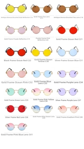 Steampunk round metal sunglasses collection in 19 color variants on white background