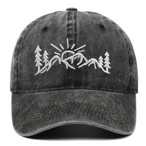 Vintage Gewaschene Baumwolle Baseballkappe Mit Gebirge Sonne Kiefer Stickerei Distressed Verstellbare Outdoor Sonnenhut Für Herren Damen