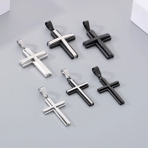 Double-layered stainless steel cross pendant necklaces in silver and black metal finishes