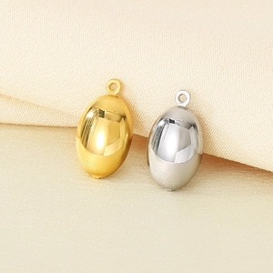 Polished gold and silver stainless steel oval hollow pendants for DIY necklace jewelry