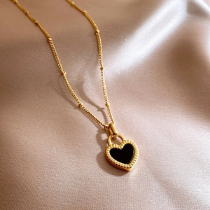 Double Sided Heart Pendant Necklace Earrings Reversible Black White Stainless Steel Bead Chain Jewelry For Women
