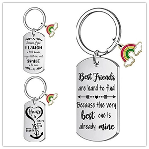 Metal Rainbow Keychain Inspirational Text Engraved Tag Key Ring Best Friends Teacher Gift Souvenir Jewelry Ornament