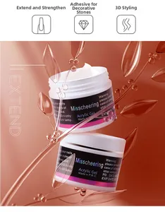 Macro view of creamy white nail extension gel in bottles for sculpting and 3D nail art