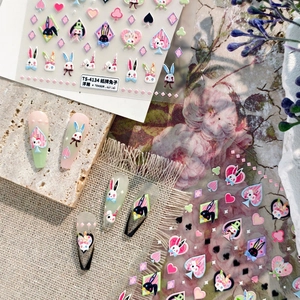 5D Embossed Nail Stickers Poker Rabbit Cartoon Self Adhesive Manicure Decoration Alice Theme DIY Beauty Art For Women