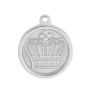 Vintage silver round pendant with embossed crown pattern and polished metallic finish