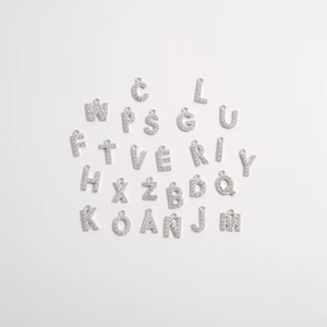 S925 sterling silver A-Z alphabet pendants with micro-paved cubic zirconia crystals