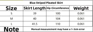 Size guide table for the French style blue plaid sleeveless top and mini skirt set