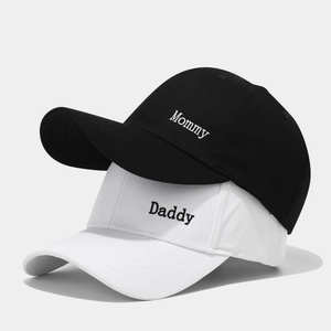 Classic cotton baseball caps in black and white with Mommy and Daddy letter embroidery