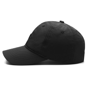 Black breathable nylon baseball cap with curved brim and premium stitching for outdoor use