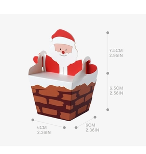 Detailed dimensions of Santa Claus chimney gift boxes with 3D cardboard design metrics