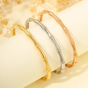 Tris di bracciali in acciaio inossidabile stile bambù in oro, argento e oro rosa