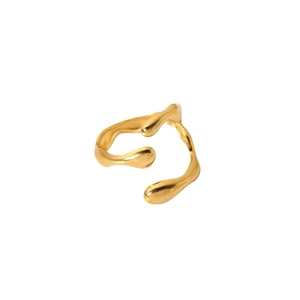 18K gold-plated stainless steel ring with minimalist geometric textured crisscross design