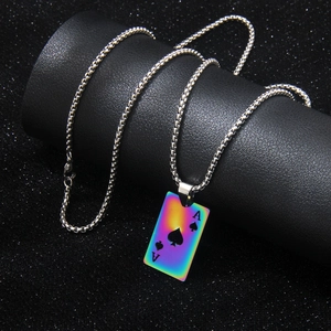 Rainbow gradient Ace of Spades poker pendant necklace with silver stainless steel chain