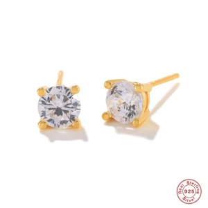 Detailed view of S925 sterling silver stud earrings featuring four-prong set round zircon