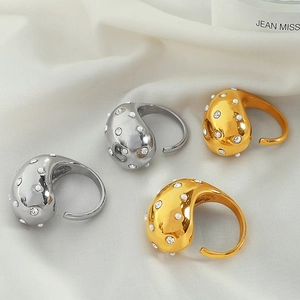 18K gold and silver plated titanium steel water drop rings with micro-set diamonds and beads