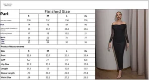 Tableau des tailles pour robe de soirée bustier noire avec mesures en cm et pouces
