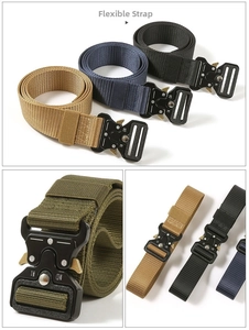 Close-up of alloy quick-release buckle with 12KN/24KN strength on nylon tactical belt