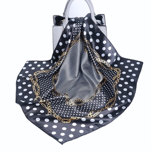 Retro Square Scarf Satin Polyester Polka Dot Chain Print Satin Like Headscarf Elegant Neck Scarf For Women Office Lady