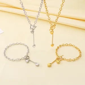 Edelstahl Herz Anhänger Halskette Und Armband Knebelverschluss OT Schnalle Modeschmuck Für Frauen