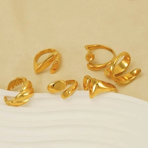 Set of six modern minimalist 18k gold plated stainless steel open rings for women