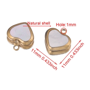 11mm natural shell heart pendant with gold stainless steel for DIY jewelry making