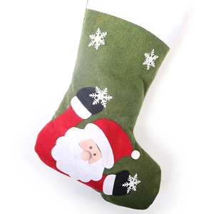 Chaussette de Noël verte avec lumières LED, motifs Père Noël et flocons de neige