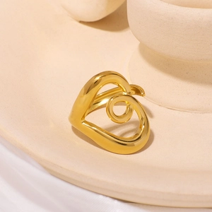 Stainless Steel Heart Spiral Ring Open Adjustable Twisted Knot Asymmetric Minimalist INS Style Jewelry For Women