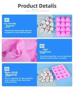 Vue détaillée du moule en silicone rose à 12 cavités pour bonbons et pâtisserie