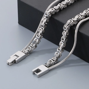 Men's stainless steel mirror polished military tag pendant with mixed link chain
