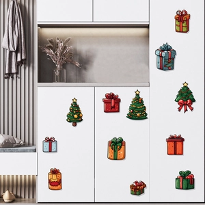 Christmas cartoon tree and gift box wall stickers for home holiday window decoration