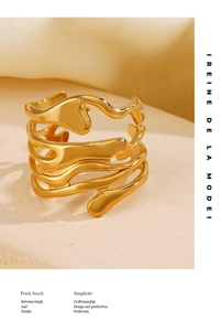 Macro shot of gold liquid lava style multi-layer adjustable stainless steel ring detail