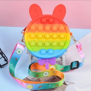 Pop It Fidget Crossbody Bag For Kids Silicone Rainbow Cartoon Sensory Stress Relief Toy Shoulder Purse