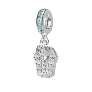 Macro 3D render of a silver Egyptian Pharaoh charm with blue zircon stone accents
