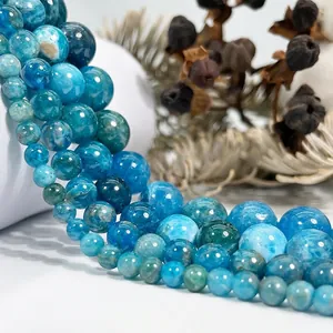 Natural blue apatite round gemstone beads for jewelry making in various sizes 4mm-10mm